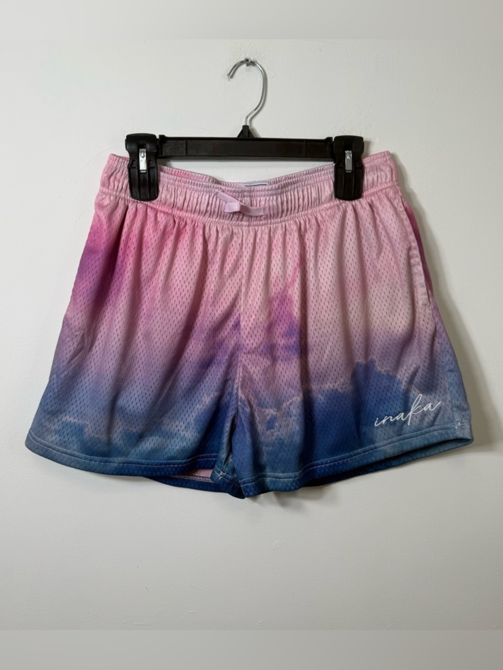 Inaka Power Pink Blue Ombre Mesh Gym Shorts 2XL Sunset Tie Dye Fitness Athletic